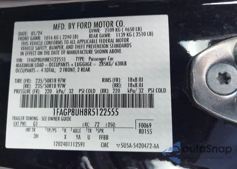 2024 Ford Mustang Ecoboost Premium из США, поврежденный, VIN 1FAGP8UH8R5122555